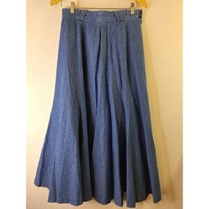 Women's Blue Denim Maxi Skirt Sz S Western Handmade Cowgirl Core Grannie Core